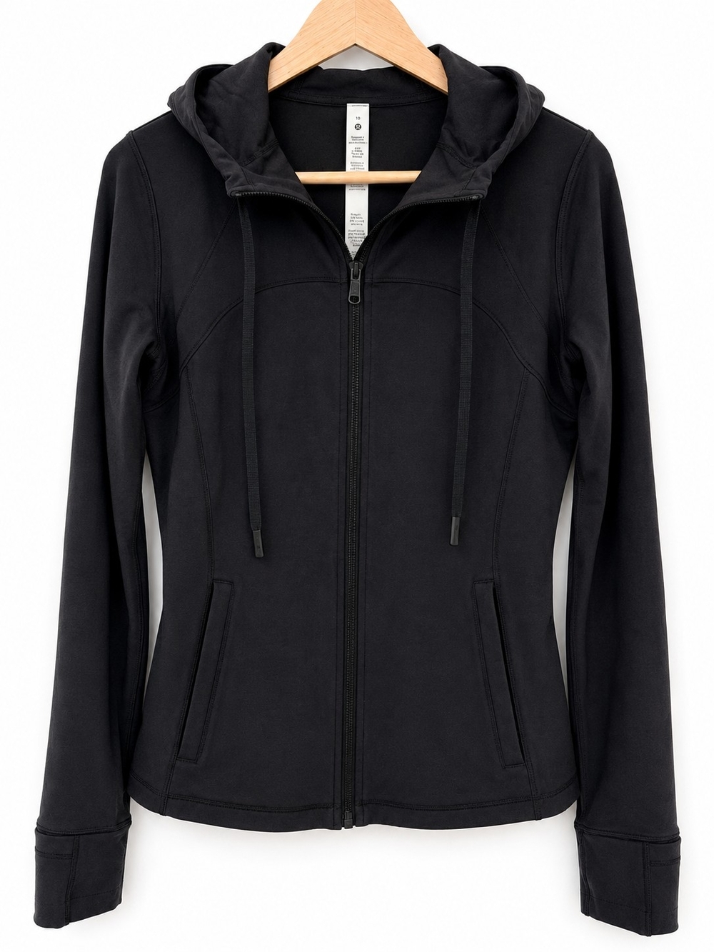 Lululemon Black Hooded Full Zip Jacket Size 10 Thumbholes